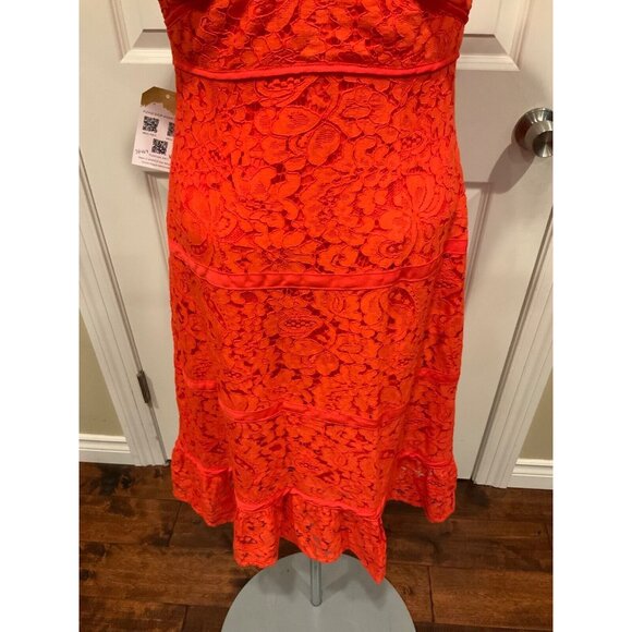 Nanette Lepore Dark Orange V-Neck Floral Lace Dress, Size 2 - Picture 8 of 9